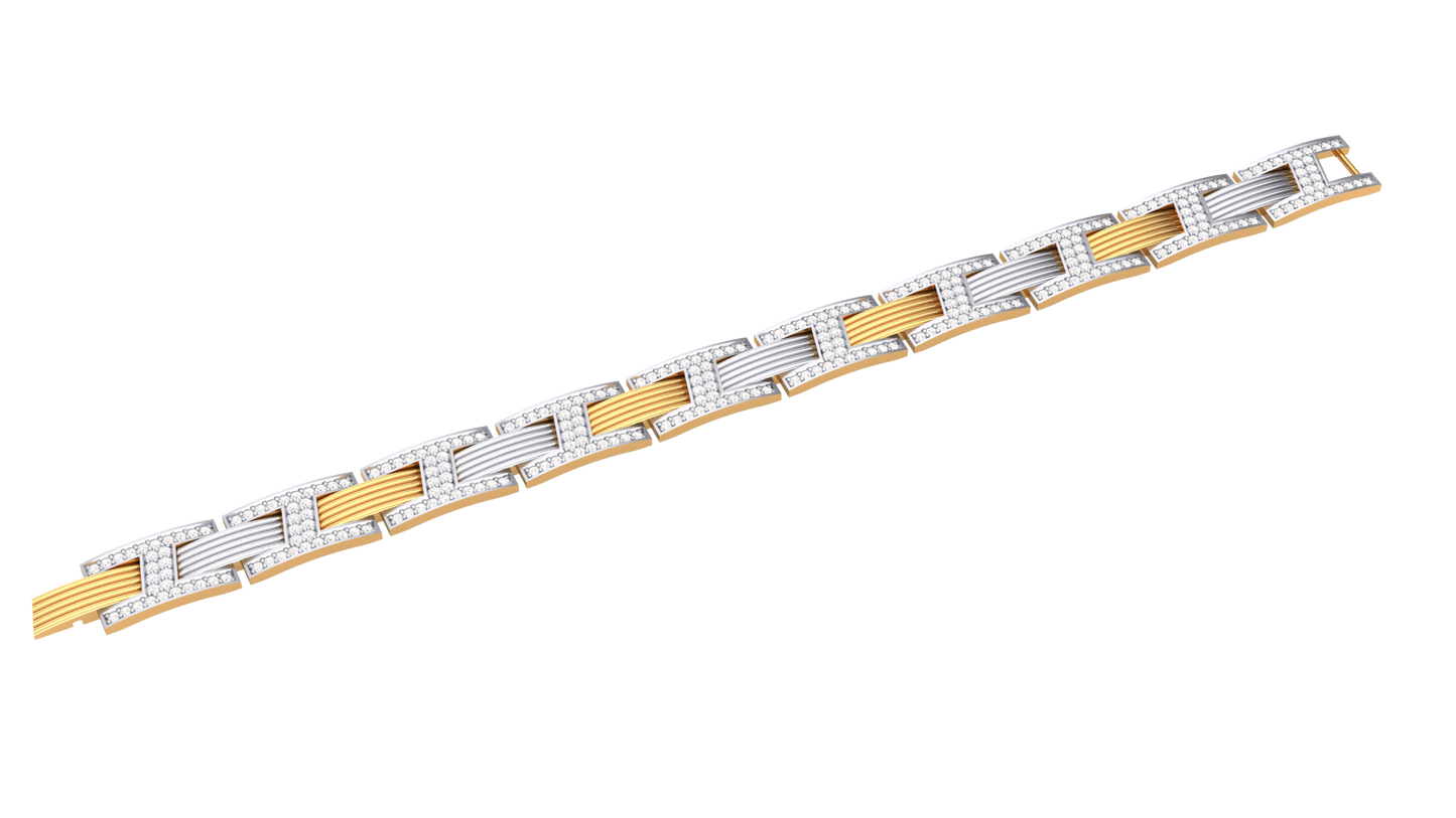 dual-tone diamond bar link men's bracelet | structured modern design