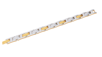 Dual-Tone Diamond Bar Link Men's Bracelet | Structured Modern Design
