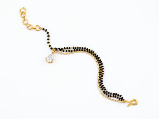 Men’s Black Bead Diamond Bracelet | Dual Strand Drop Solitaire Design