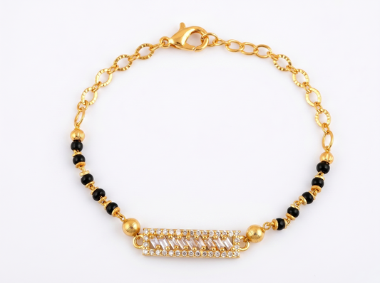 Men’s Black Bead Diamond Bracelet | Baguette Bar Statement Design