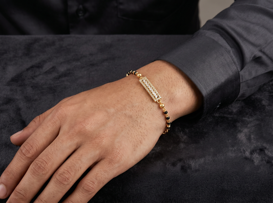 Men’s Black Bead Diamond Bracelet | Baguette Bar Statement Design