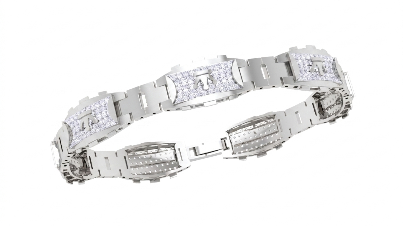 signature motif diamond bracelet | bold structured link design