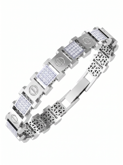 Geometric Diamond Panel Bracelet | Textured Link Design