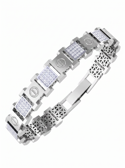Geometric Diamond Panel Bracelet | Textured Link Design