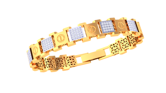 Geometric Diamond Panel Bracelet | Textured Link Design