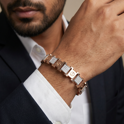 Geometric Diamond Panel Bracelet | Textured Link Design