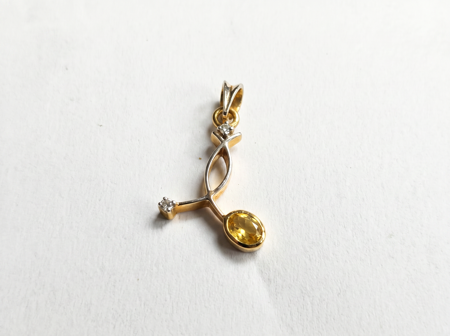 yellow color stone & round diamond abstract pendant | 14k gold pendant