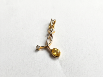 Yellow Color Stone & Round Diamond Abstract Pendant | 14K Gold Pendant