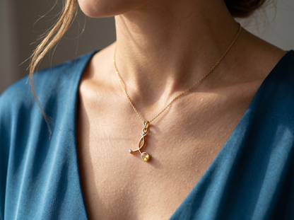 Yellow Color Stone & Round Diamond Abstract Pendant | 14K Gold Pendant
