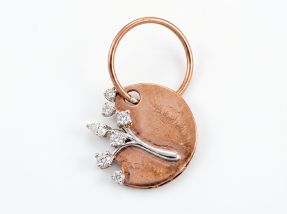 Abstract Pear & Round Diamond Leaf Pendant | Artistic 18K Rose Gold Pendant