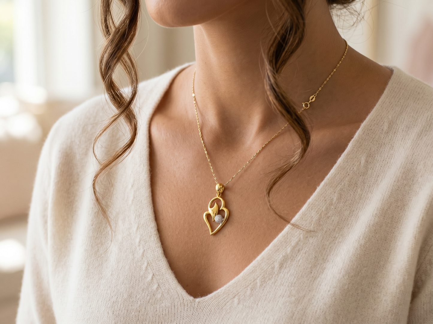 heart motif diamond pendant | elegant 14k gold pendant