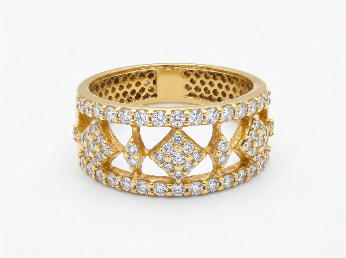 luxury geometric round diamond statement ring | 18k gold wide band ring
