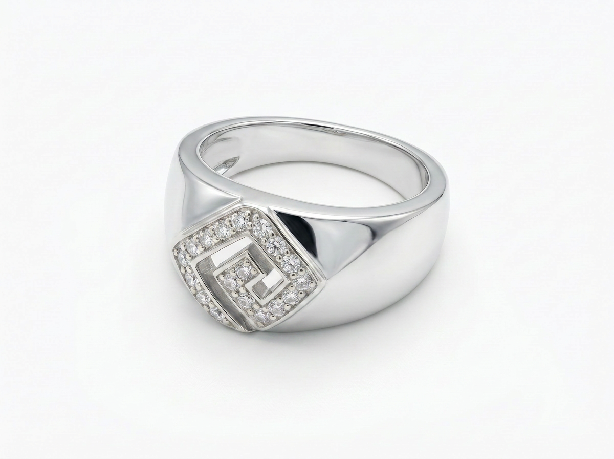 geometric round diamond signet ring | 14k gold ring