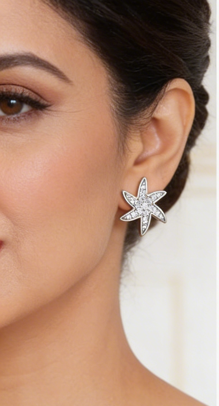 flower brilliant diamond stud earrings | pavé round brilliant diamond floating design