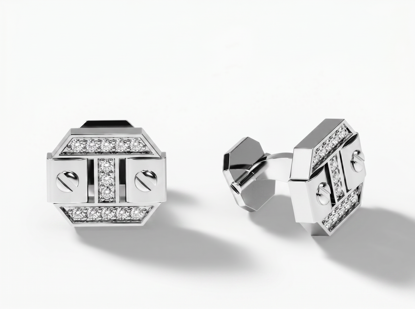 geometric round brilliant diamond cufflinks | modern architectural statement