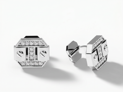 Geometric Round Brilliant Diamond Cufflinks | Modern Architectural Statement
