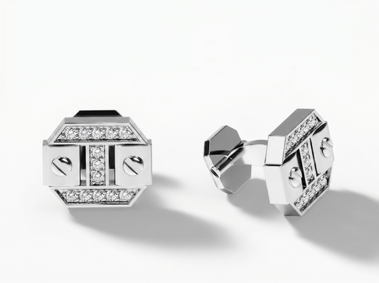 Geometric Round Brilliant Diamond Cufflinks | Modern Architectural Statement