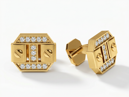 Geometric Round Brilliant Diamond Cufflinks | Modern Architectural Statement