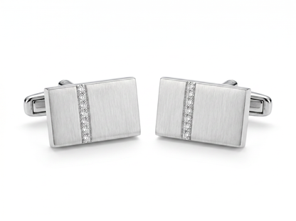 Rectangular Round Brilliant Diamond Men's Cufflinks | Classic Minimalist Elegance