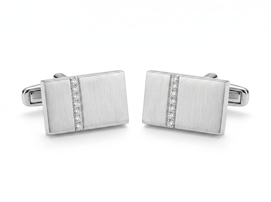 Rectangular Round Brilliant Diamond Cufflinks | Classic Minimalist Elegance