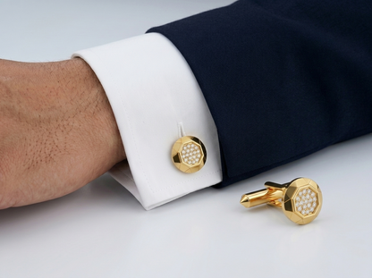 Hexagonal Cluster Round Brilliant Diamond Cufflinks | Bold Geometric Statement
