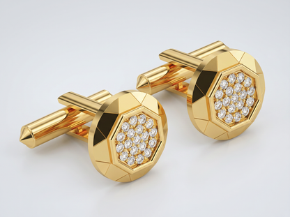 Hexagonal Cluster Round Brilliant Diamond Cufflinks | Bold Geometric Statement