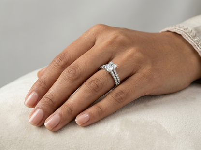 Emerald Cut Diamond Halo Engagement Ring | Elegant Pavé Halo Setting