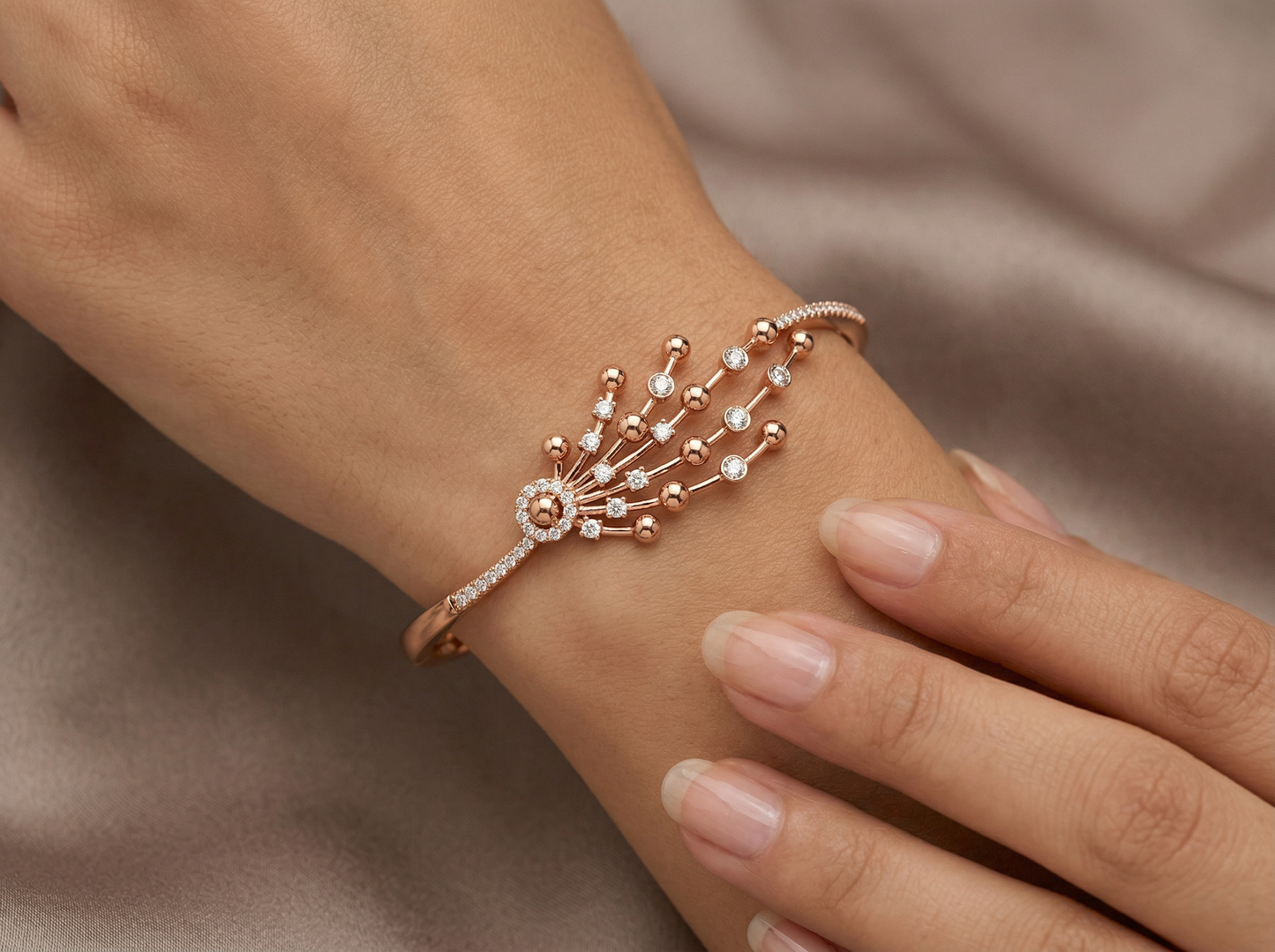 peacock feather diamond bracelet | round brilliant cut prong set bracelet