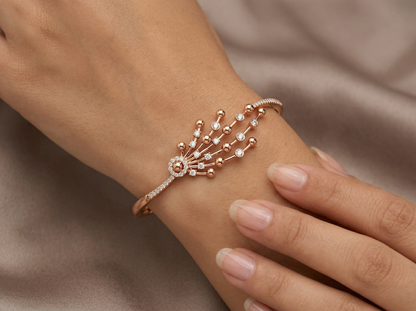 Peacock Feather Diamond Bracelet | Round Brilliant Cut Prong Set Bracelet