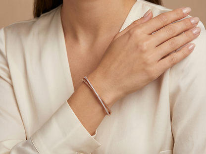 Twist Diamond Bangle Bracelet | Round Cut Prong Set Diamond Bracelet