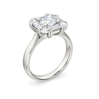 Round Brilliant Diamond Halo Engagement Ring | Baguette & Pavé Diamond Setting