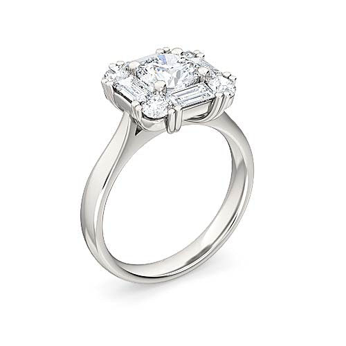 Round Brilliant Diamond Halo Engagement Ring | Baguette & Pavé Diamond Setting