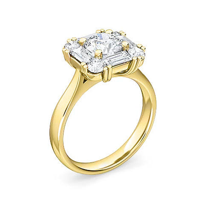 Round Brilliant Diamond Halo Engagement Ring | Baguette & Pavé Diamond Setting