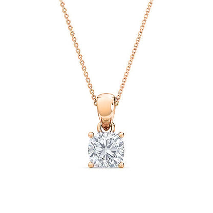Round Brilliant Solitaire Diamond Pendant | Four Prong Cable Chain Setting