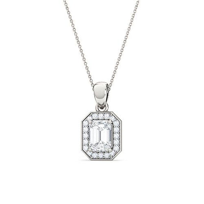 Emerald Cut Diamond Solitaire Pendant | Elegant Classic Pavé Setting