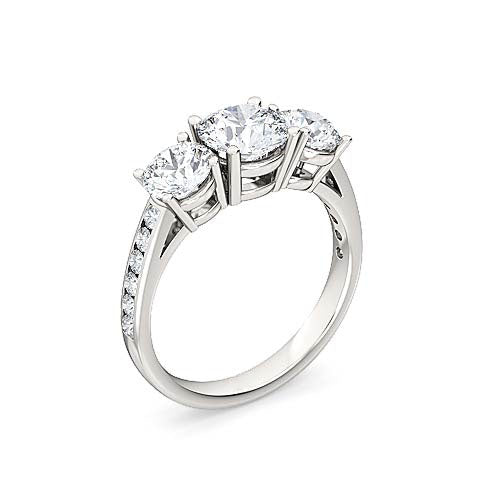 round brilliant three stone pavé diamond engagement ring | classic trilogy setting