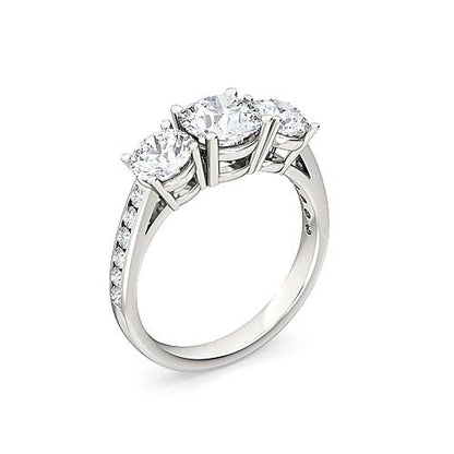 Round Brilliant Three Stone Pavé Diamond Engagement Ring | Classic Trilogy Setting