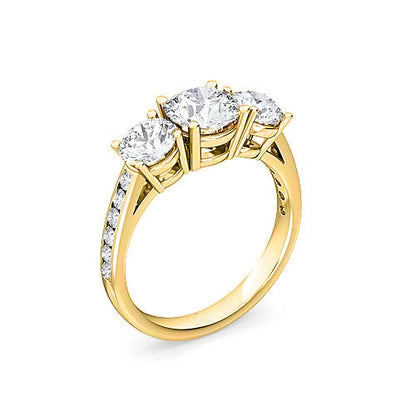 Round Brilliant Three Stone Pavé Diamond Engagement Ring | Classic Trilogy Setting