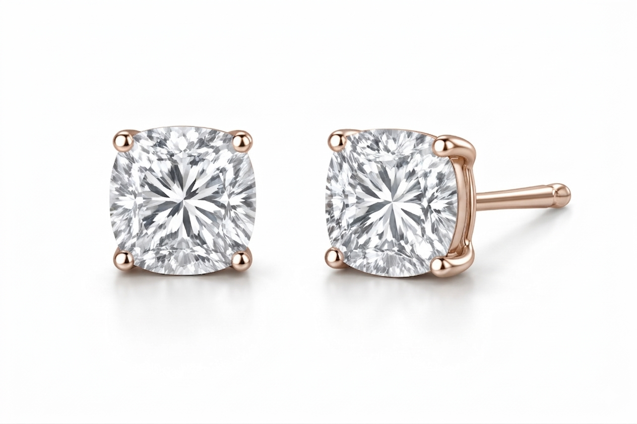round diamond stud earrings | four-prong basket setting