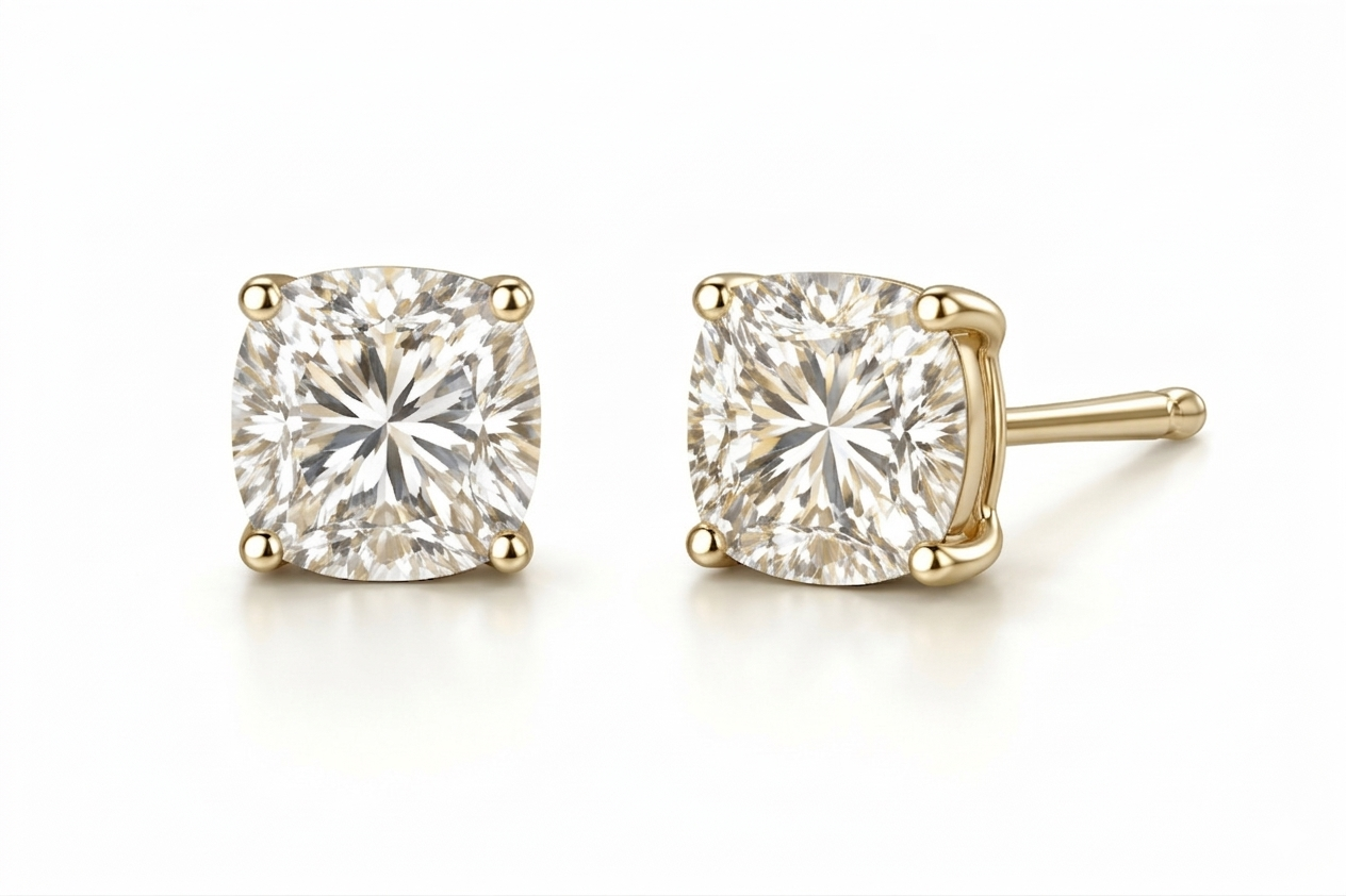 round diamond stud earrings | four-prong basket setting