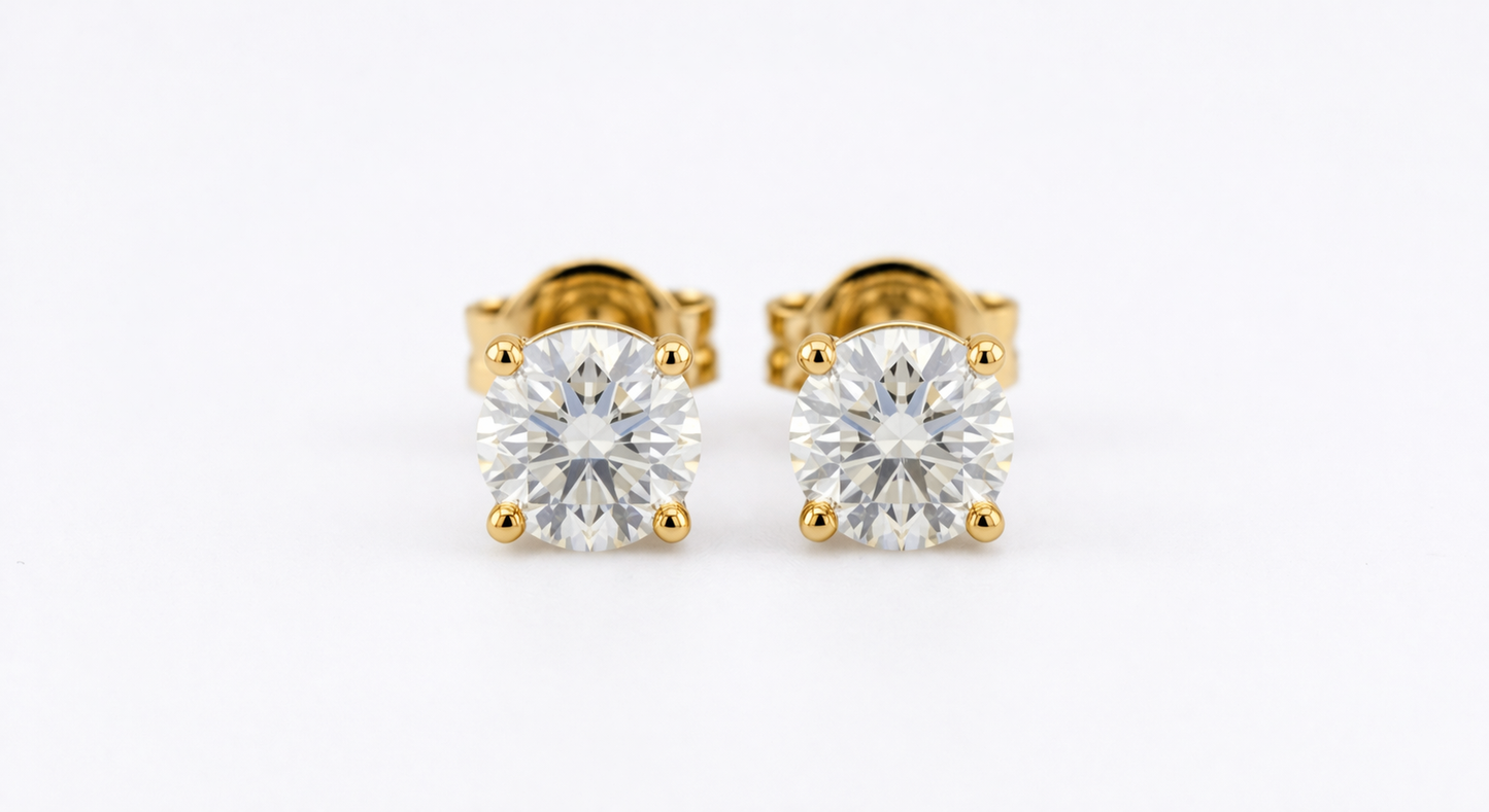 round diamond stud earrings | four-prong martini setting