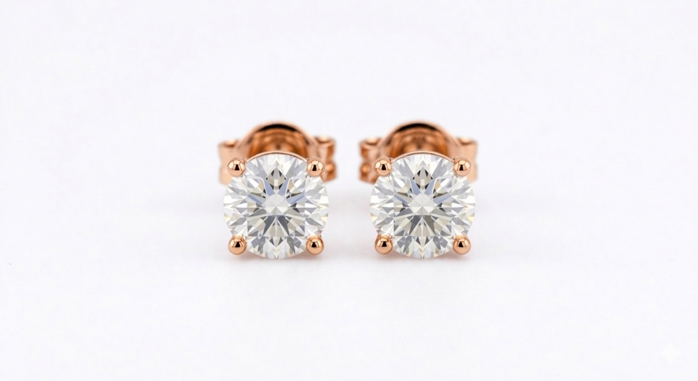 round diamond stud earrings | four-prong martini setting