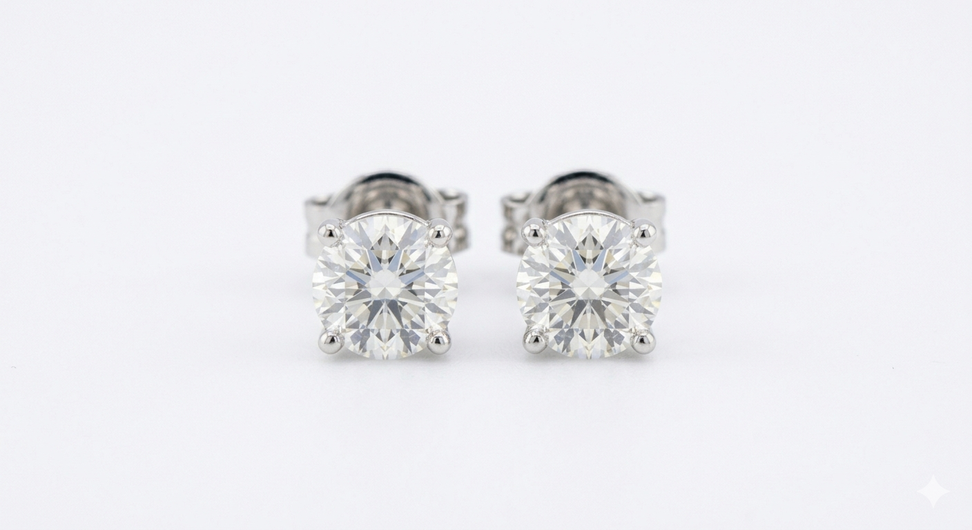 round diamond stud earrings | four-prong martini setting
