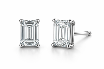 Emerald Cut Diamond Stud Earrings | Four-Prong Basket Setting