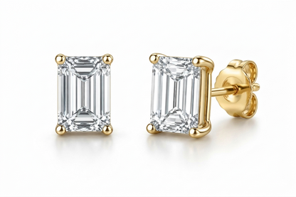 Emerald Cut Diamond Stud Earrings | Four-Prong Basket Setting