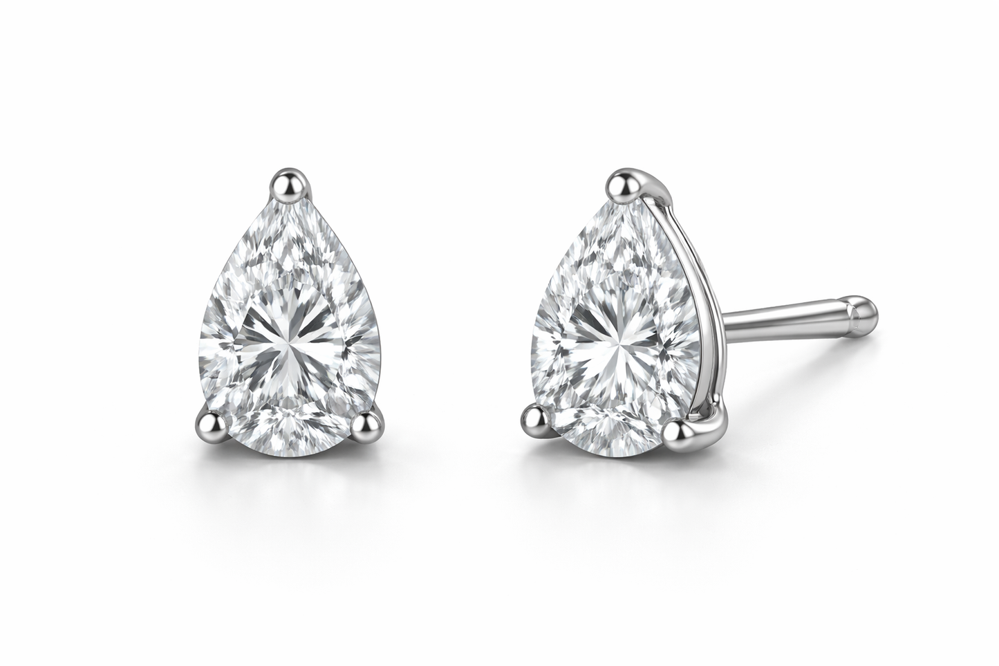 pear cut diamond stud earrings | three-prong martini setting