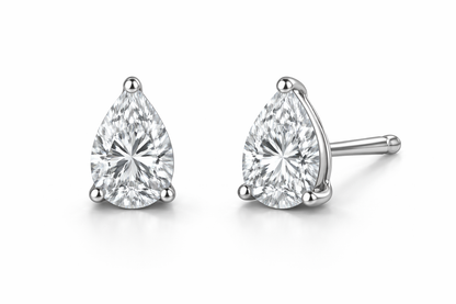 Pear Cut Diamond Stud Earrings | Three-Prong Martini Setting