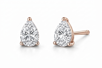 Pear Cut Diamond Stud Earrings | Three-Prong Martini Setting