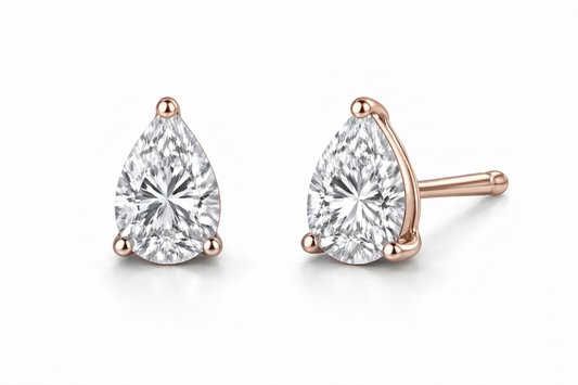 Pear Cut Diamond Stud Earrings | Three-Prong Martini Setting