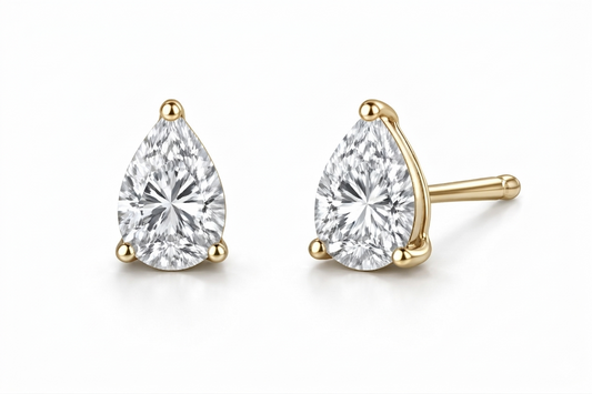 Pear Cut Diamond Stud Earrings | Three-Prong Martini Setting